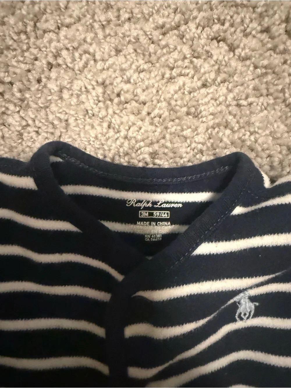Ralph Lauren Navy and White Striped Baby One-Piece Bodysuit